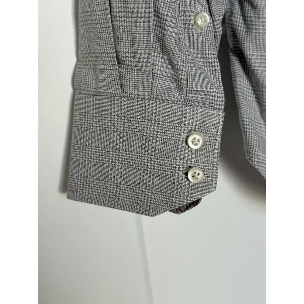 Thomas Dean Mens Pima Cotton Gray Plaid Flip Cuffs Casual Shirt L - Picture 7 of 8